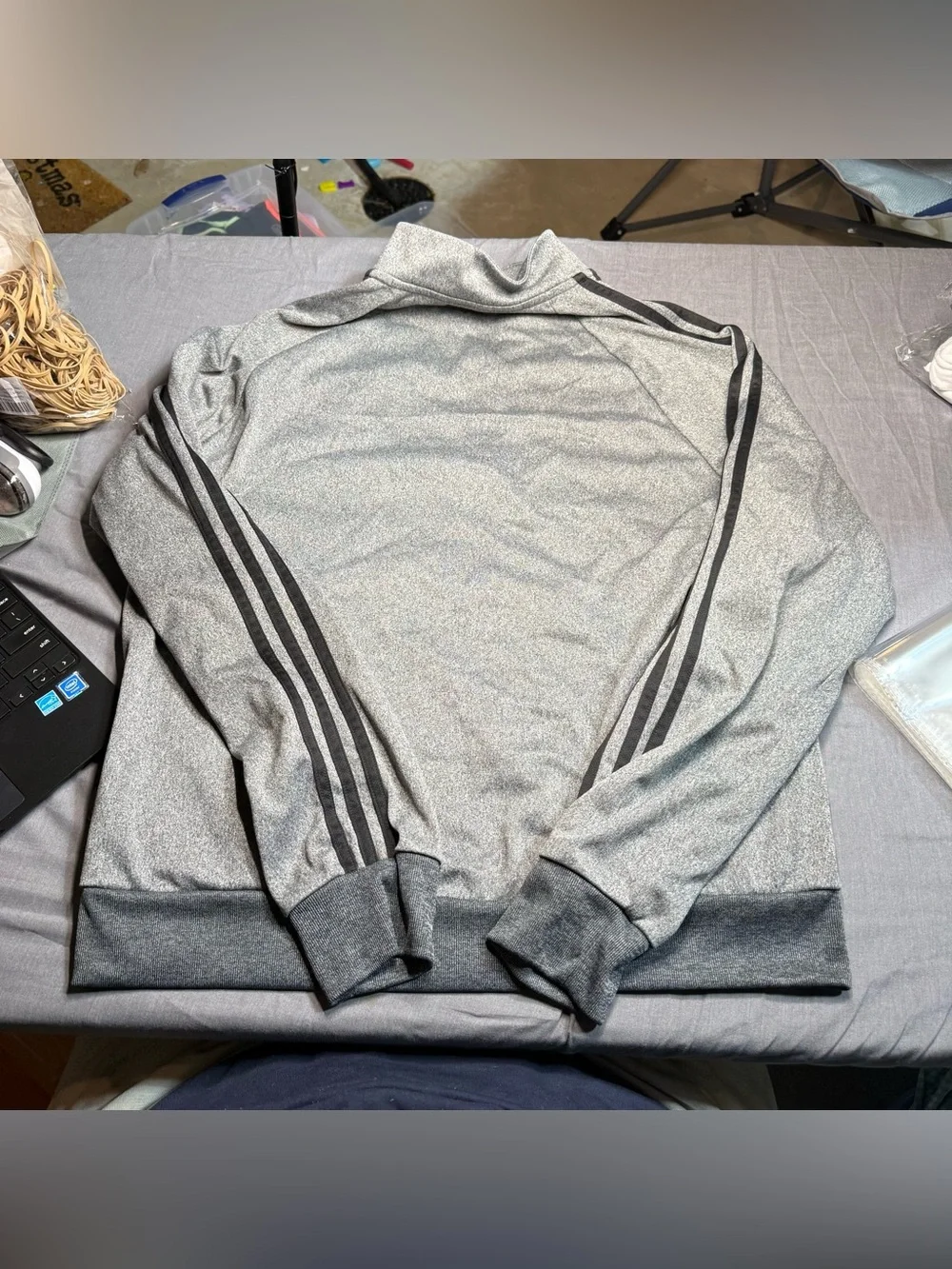 adidas Men's Light Gray Full-Zip Track Jacket with Dark Gray Stripes